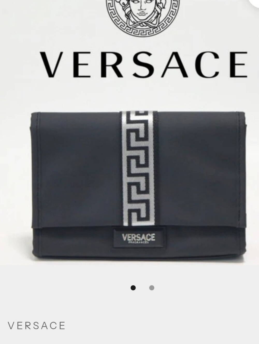 Versace Black  Leather Black And Silver Institutional Fragrance Pouch, Clutch.